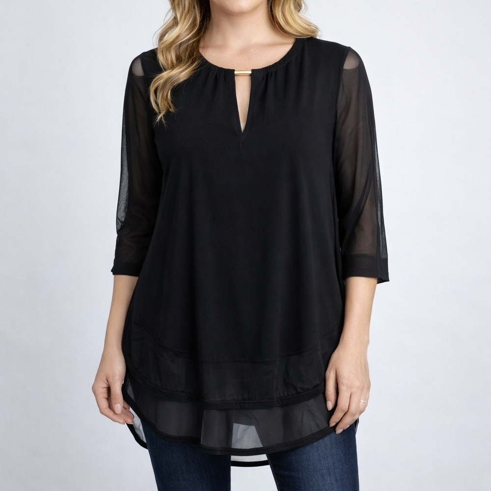 Joseph Ribkoff Sheer Mesh Sleeves Blouse